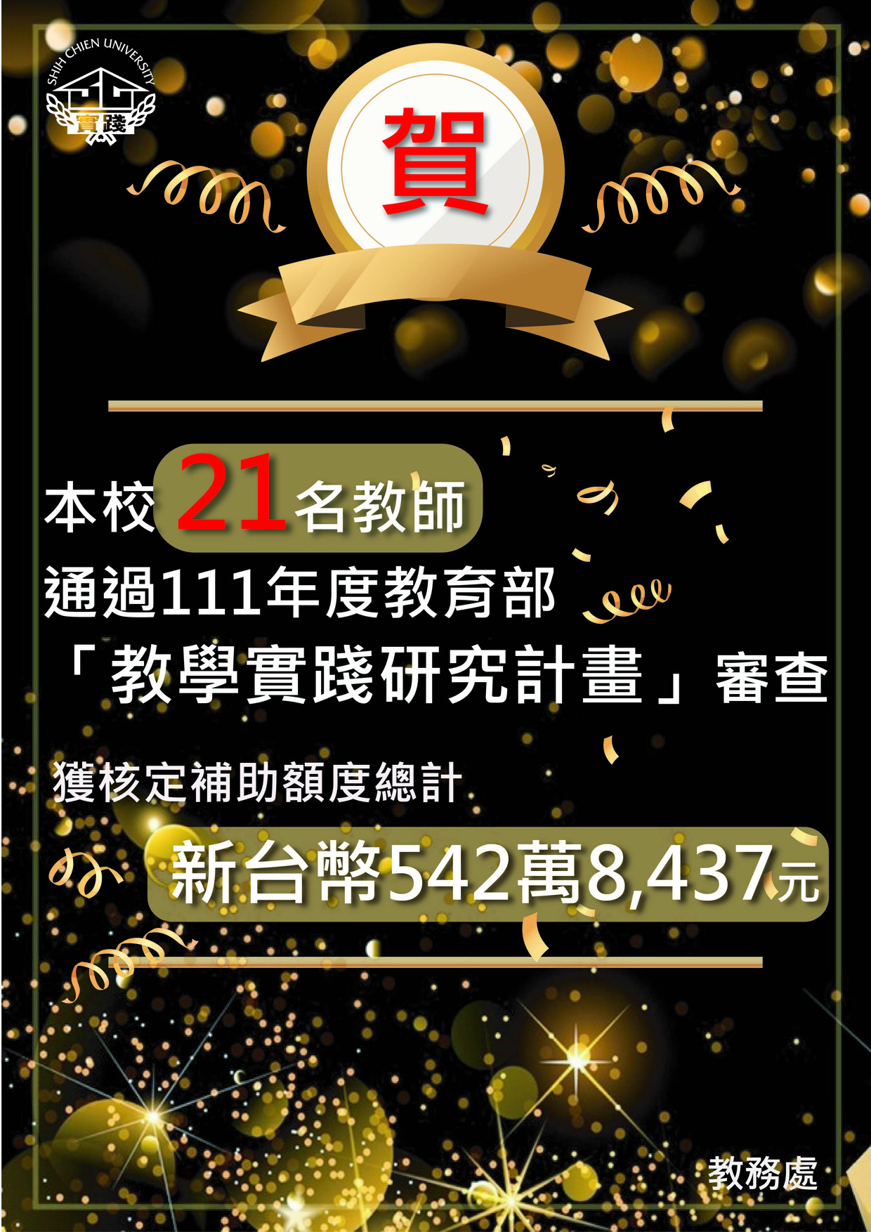111年度獲教育部核定教學實踐補助總額_教發1110713