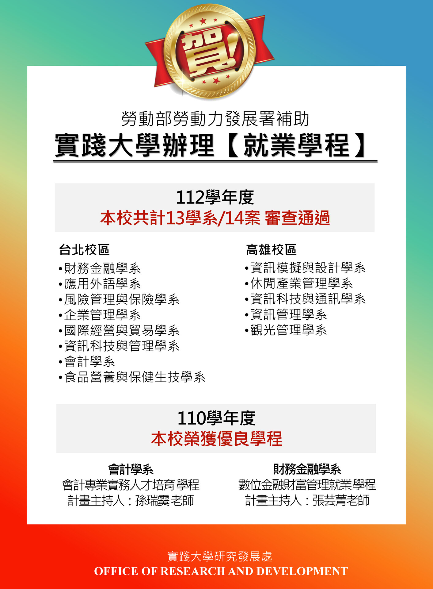 Link to 恭賀本校榮獲就業學程計畫與績優學程
