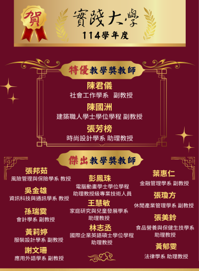 114學年度教學優良獎教師圖片